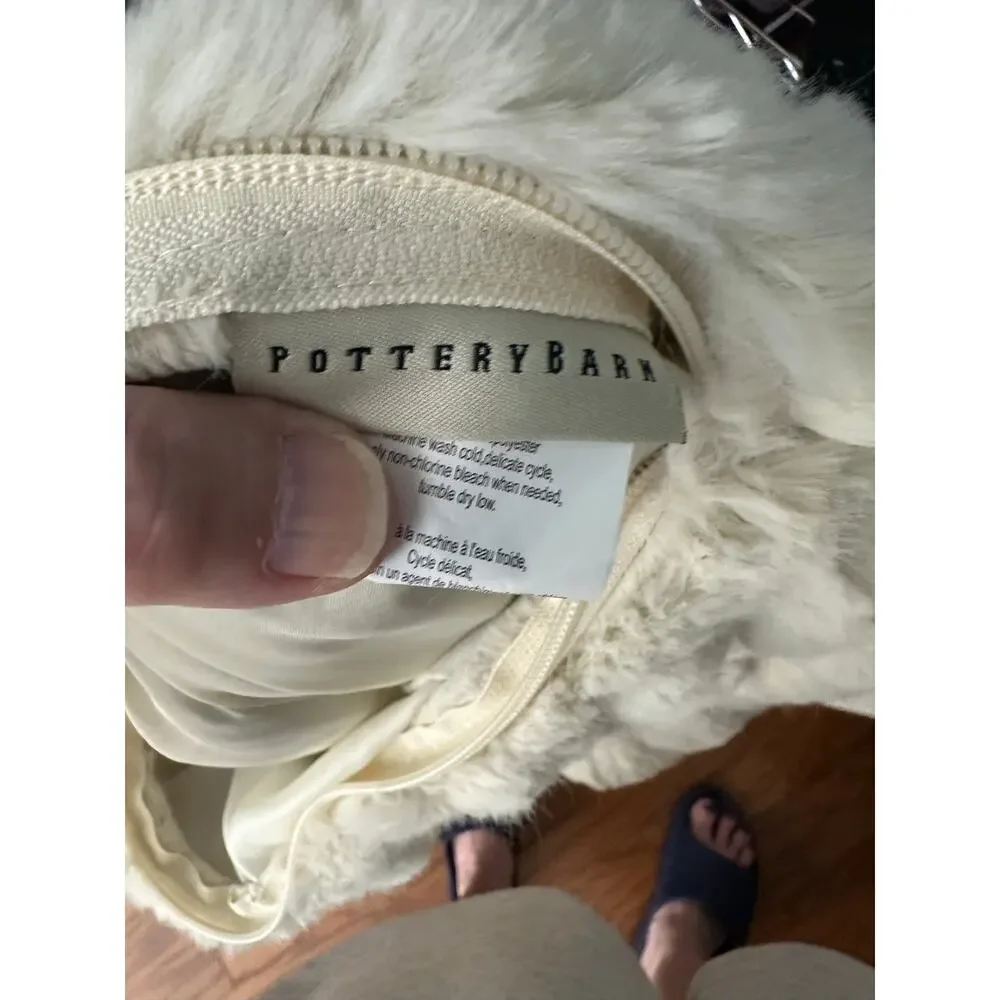 Pottery Barn Ruched Faux Fur Pillow Cover 18x18 Ivory Cream Texture double sided
